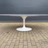 Original Knoll Tulip oval dining table (244cm) in Carrara marble.