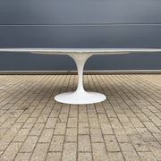 Original Knoll Tulip oval dining table (244cm) in Carrara marble.