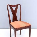 Set of Six Walnut Dining Chairs with Orange Fabric in the Style of Parisi