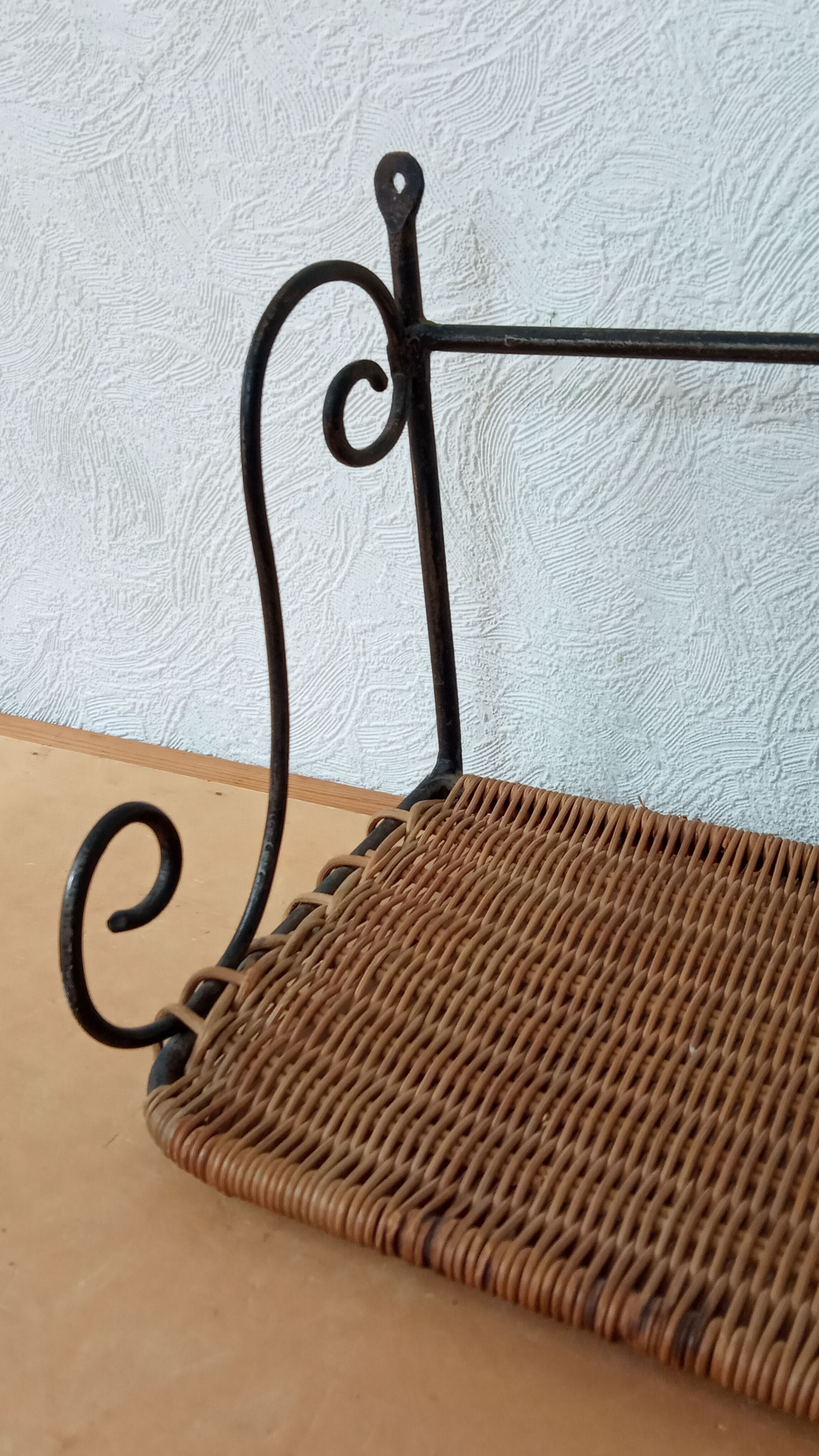 Vintage metal and rattan shelf