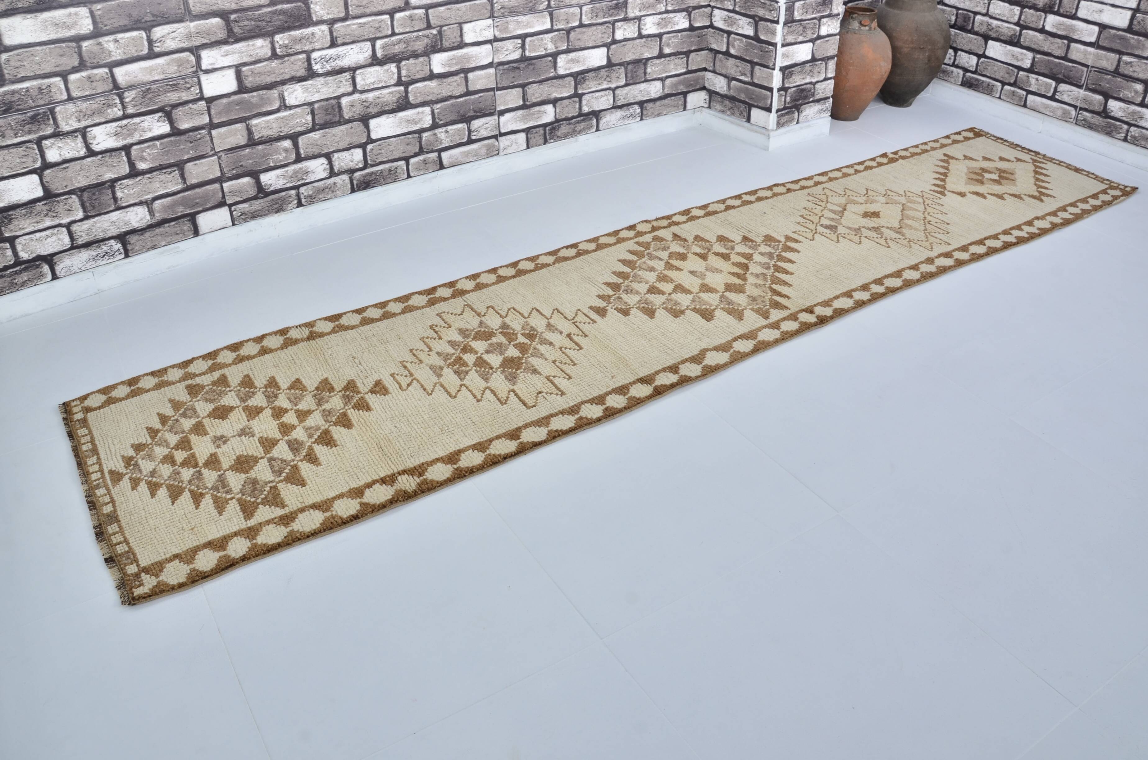 Decorative Vintage White Wool Runner Rug sku 2072