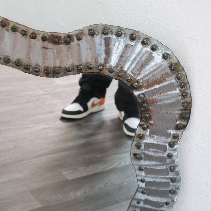 Brutalist Studded Metal Wall Mirror, 1960s