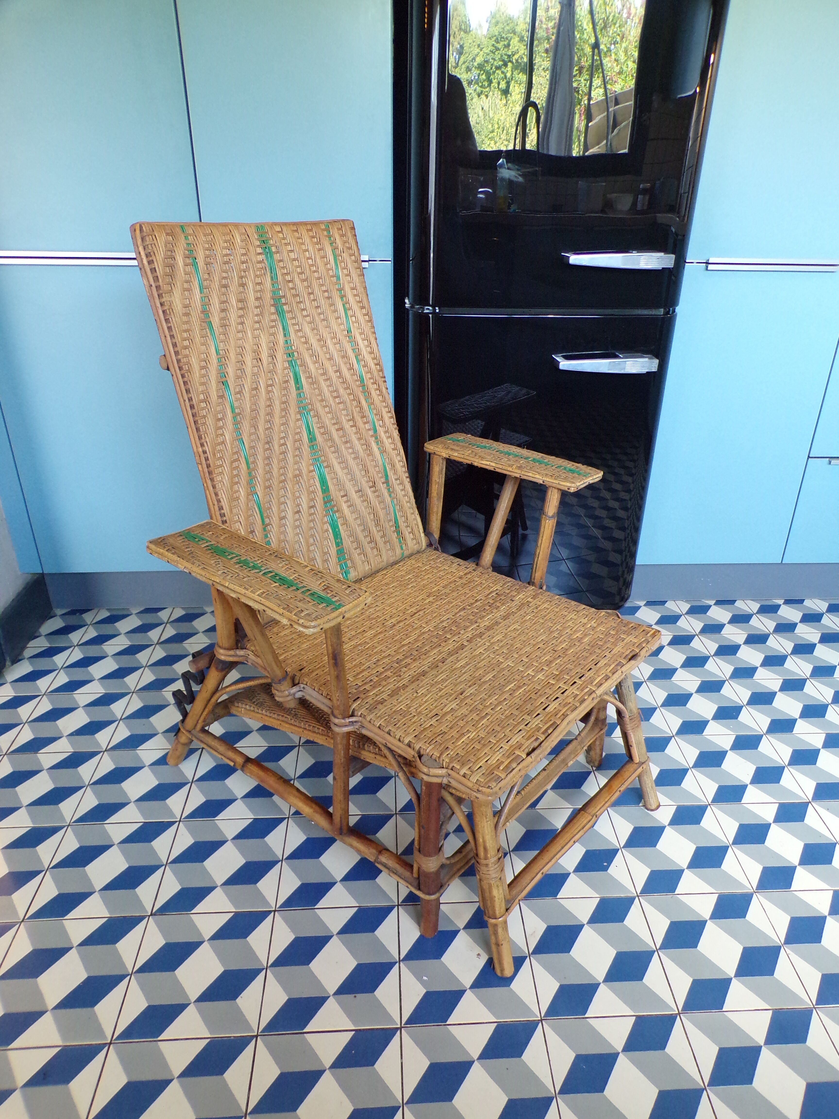 Chaise longue 1930 en rotin