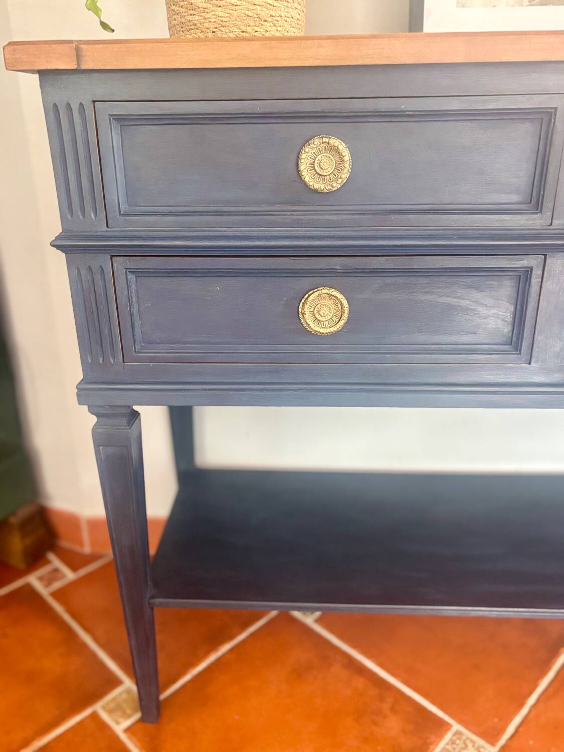 Console Louis XVI Oxford Navy – Meuble peint à la main vintage