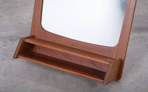 Teak Wall Mirror with Shelf, Denmark, 1960s