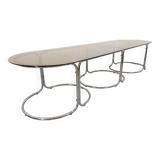 Large vintage modular oval dining table in smoked glass and chromed metal, Space Age style, 70s