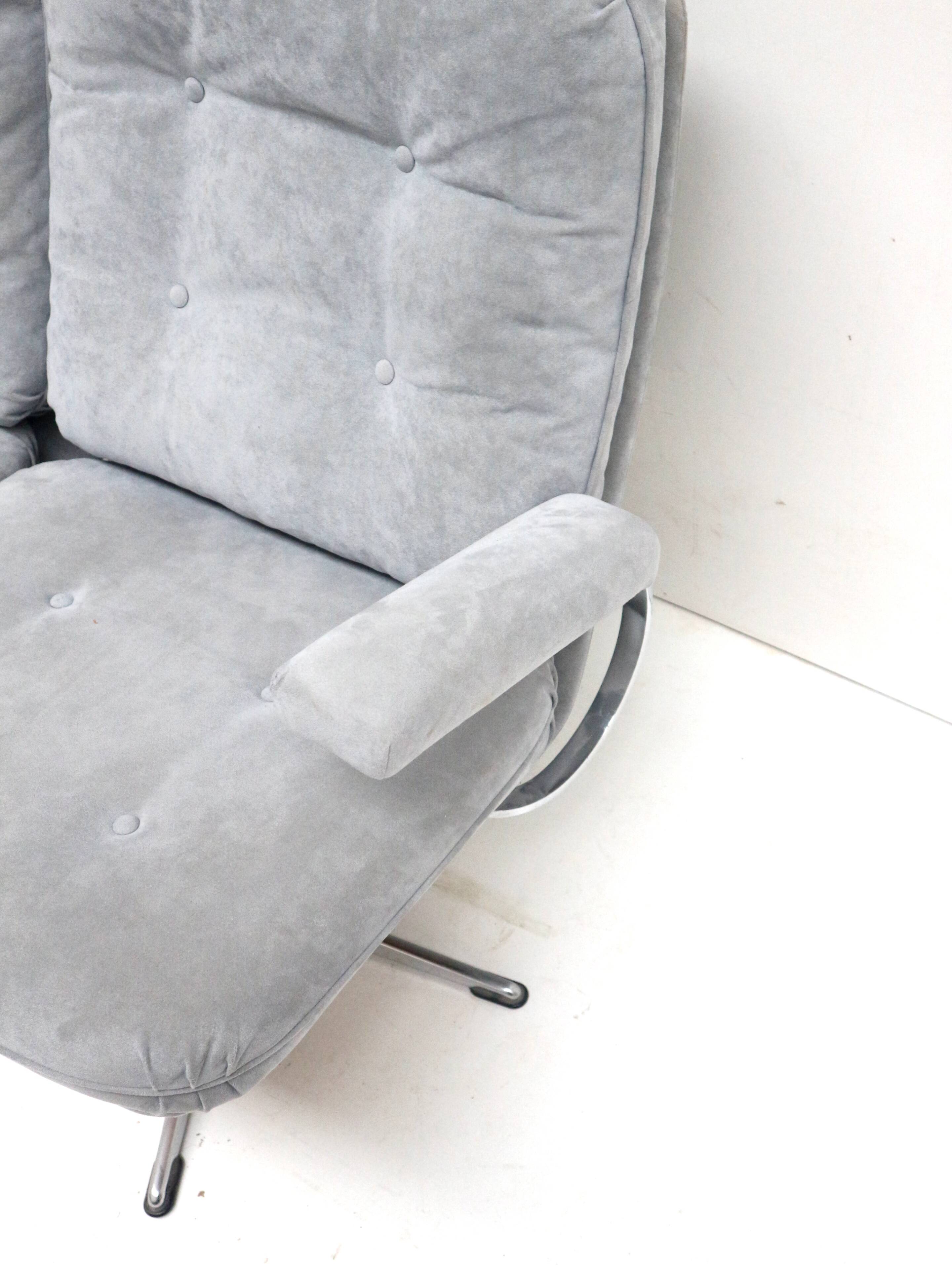 Vintage 2-seater sofa with gray suede upholstery made in the 1970s