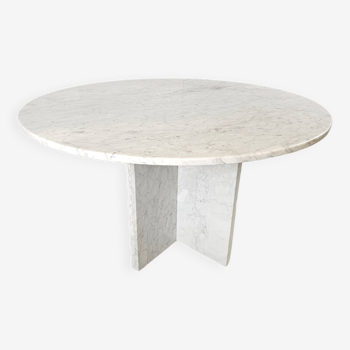 Table à manger vintage ronde en marbre blanc 1970