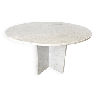 Vintage round White marble dining table 1970s