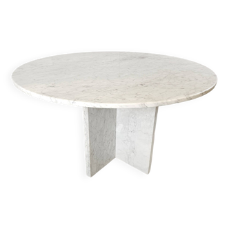 Table à manger vintage ronde en marbre blanc 1970