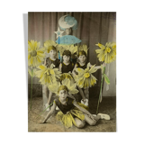 Photograph of five girls disguised as sunflowers