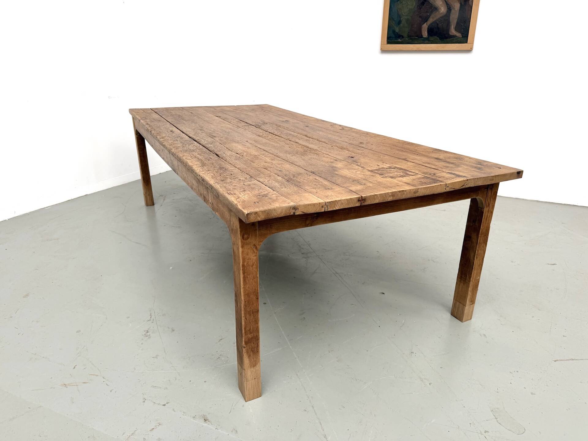 Large brutalist farmhouse table in solid oak from the 1950s.