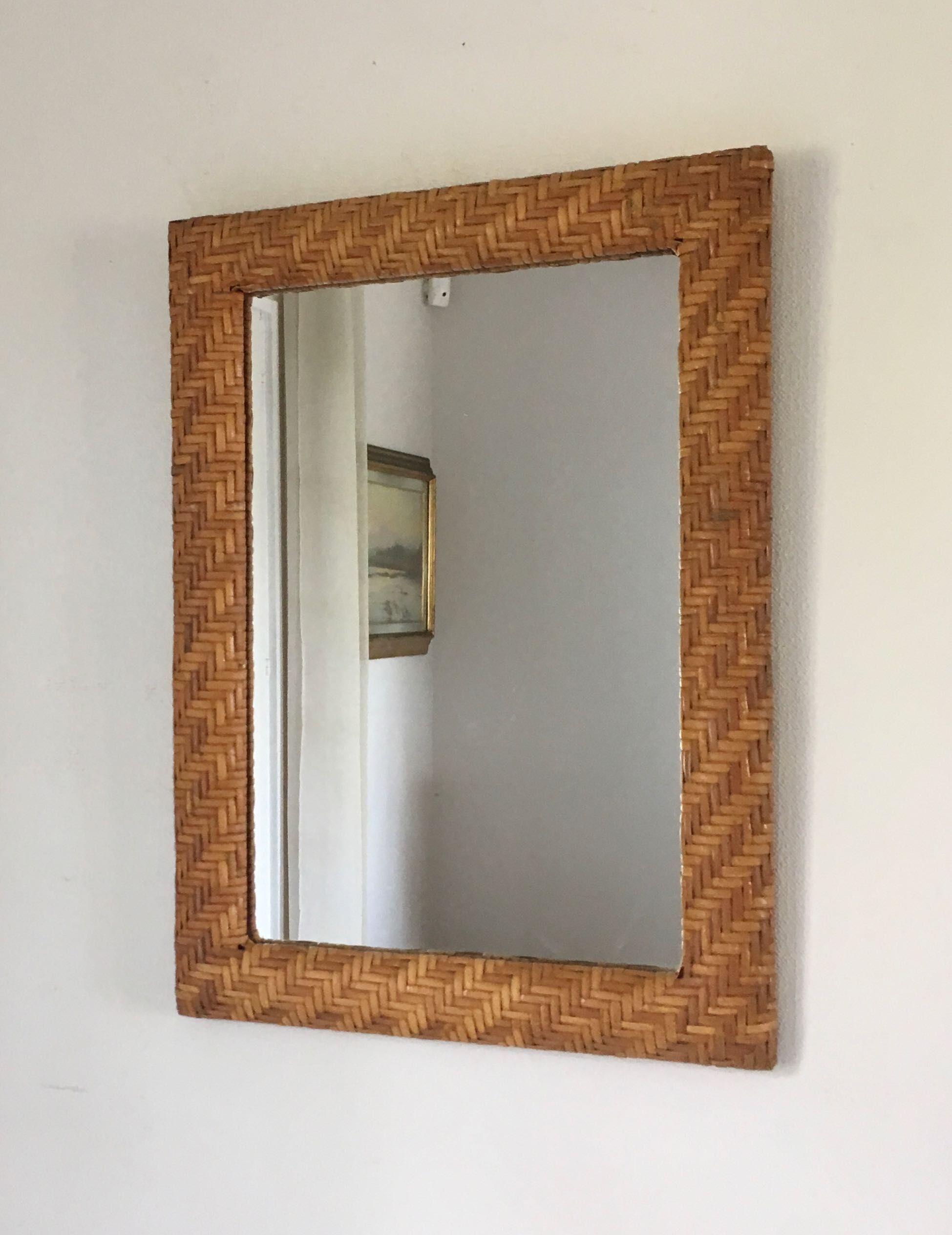 Mirror braided rattan frame 1970 39x54cm