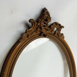 Cadre ovale ancien en bois et stucs + vitre ancienne verre soufflé - 27 x 21 cm