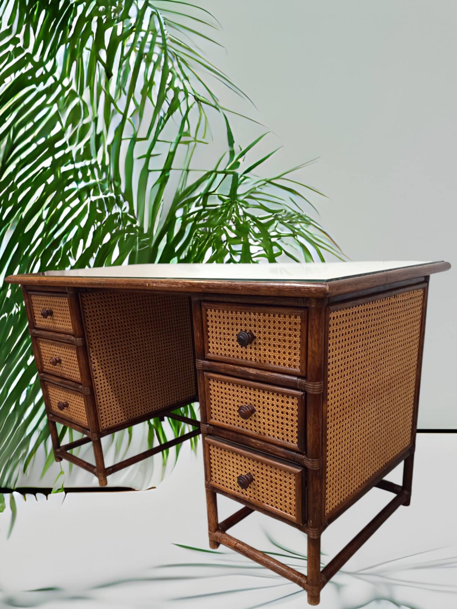 Vintage bamboo and cane desk