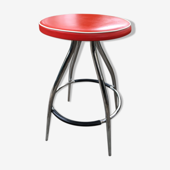 Tabouret skaï et chrome orange