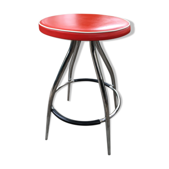 Tabouret skaï et chrome orange