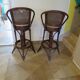 Set of 2 swivel bar stools / chairs - wood - cane - rattan - 80s