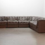 De Sede DS11 Patched Brown Leather Modular Sofa 6 Elements. Germany, 1970s