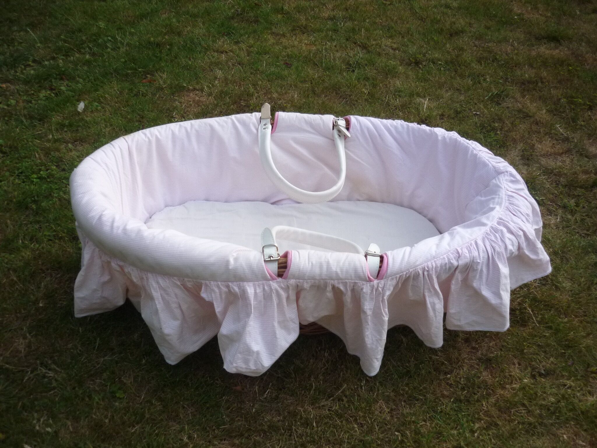 Vintage wicker and rattan with mattress and pads bassinet