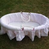 Vintage wicker and rattan with mattress and pads bassinet