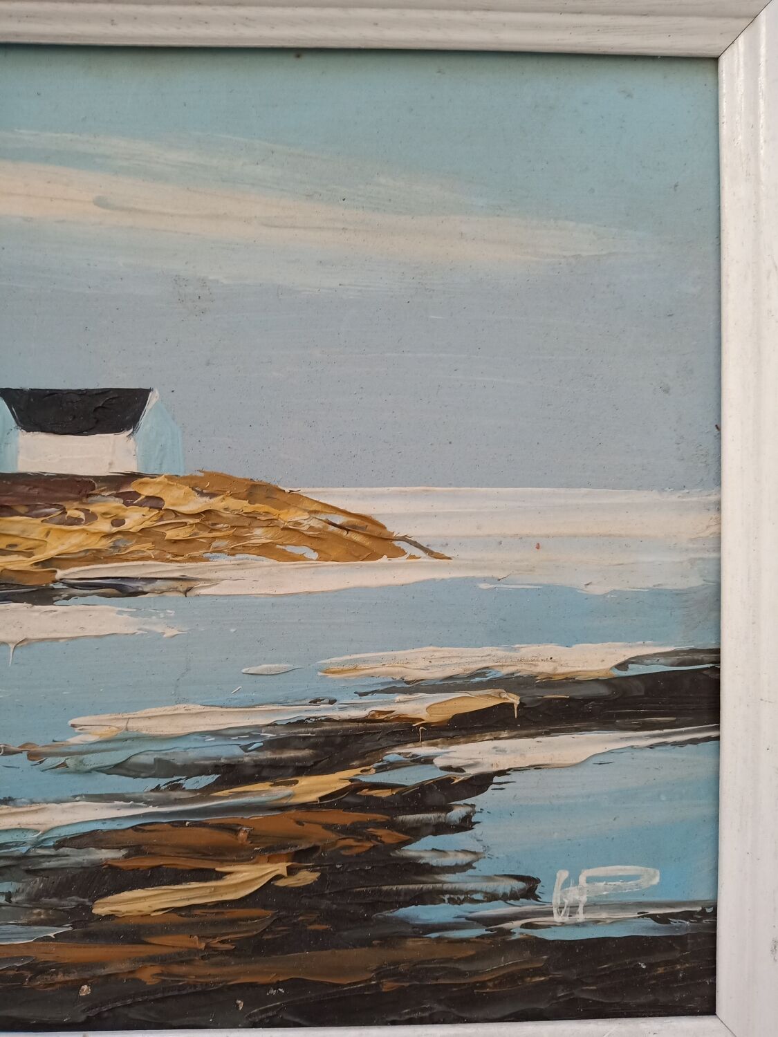 Painting by hand view Marine signed