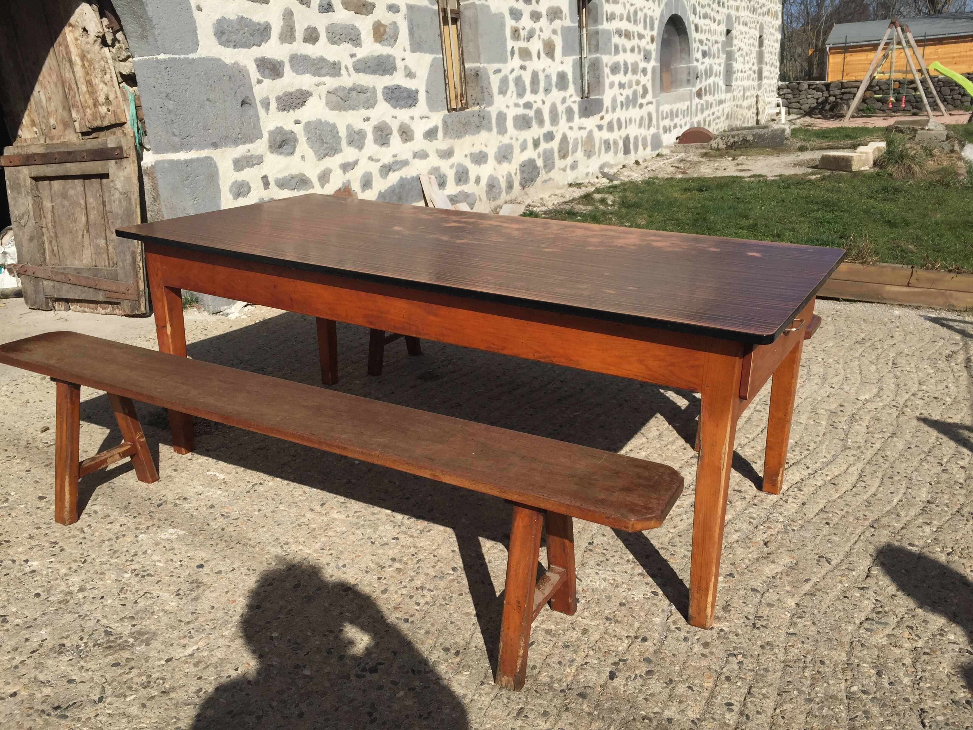 Farmhouse table with 2 wooden benches