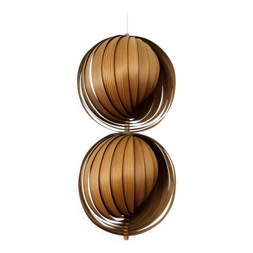 Lampe à pendentif double lune en bois