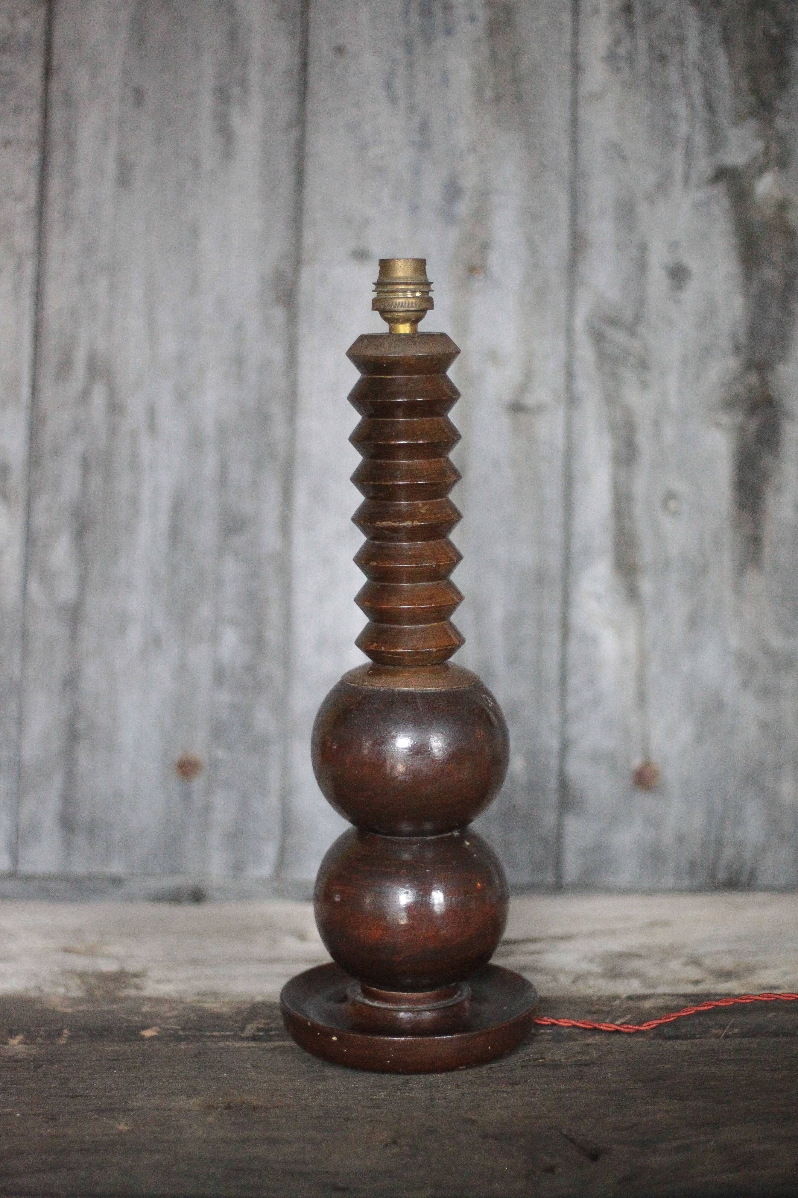 Wood lamp, turned wooden lamp base, table lamp, living room lamp.