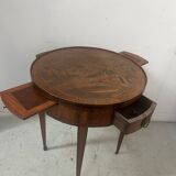 Louis XVI style marquetry pedestal table with removable top, 20th century