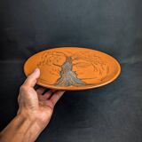 Glazed ceramic plate signed Jean Marais face & tree Vallauris