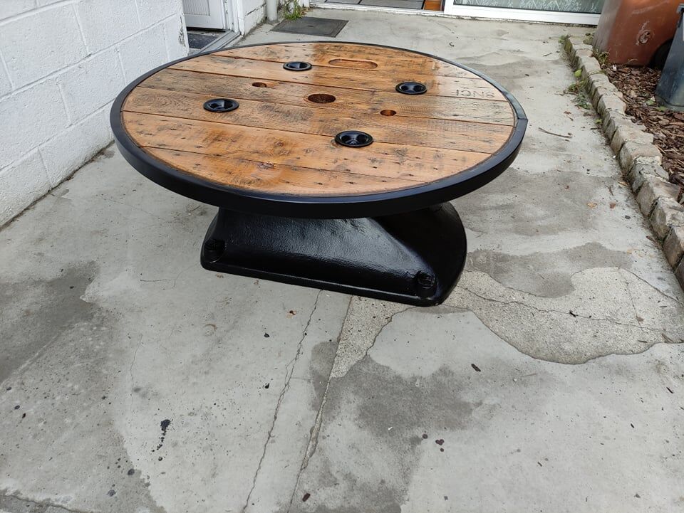 Unique Industrial Coffee Table Ringed Touret SNCF 120 cm.