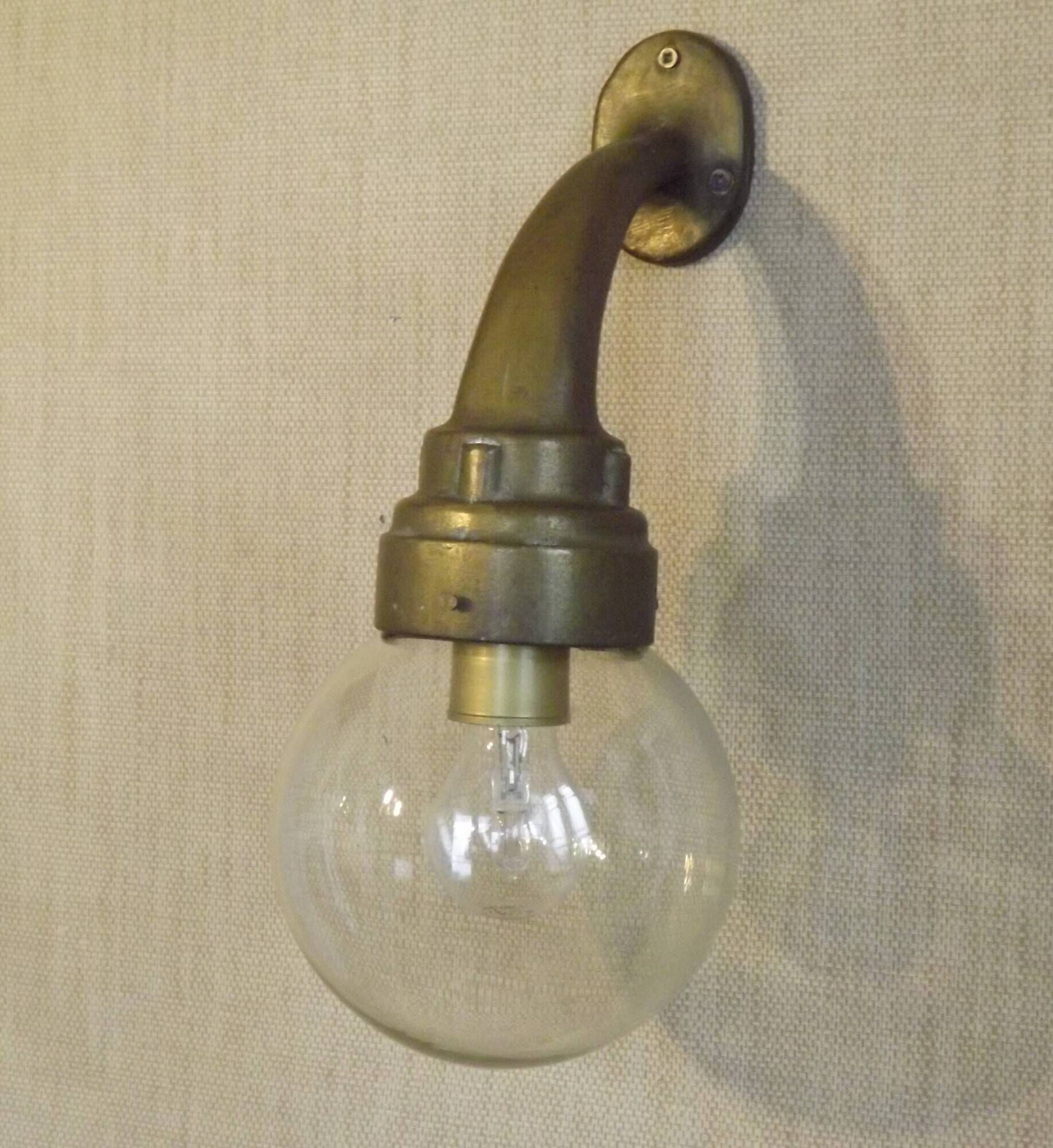 Old French Heavy Cast Bronze Marine Nautical Wall Light Glass Ball Shade 5101
