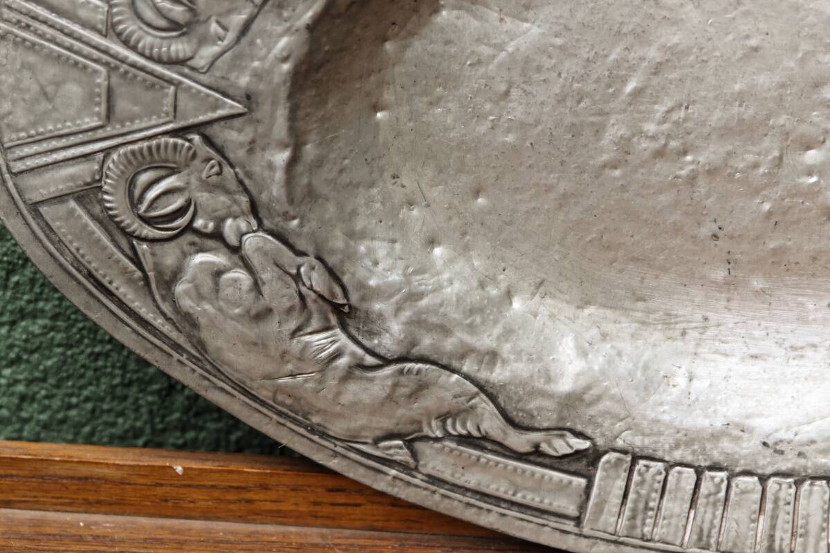 Art deco embossed pewter dish