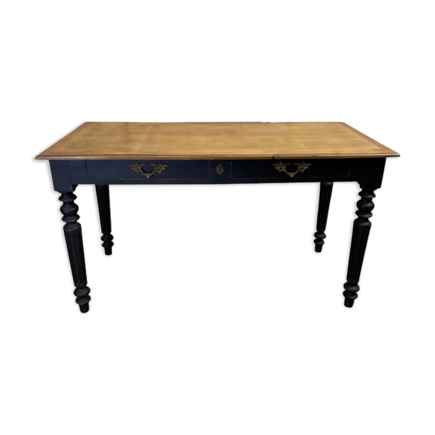 Bureau 2 tiroirs patiné