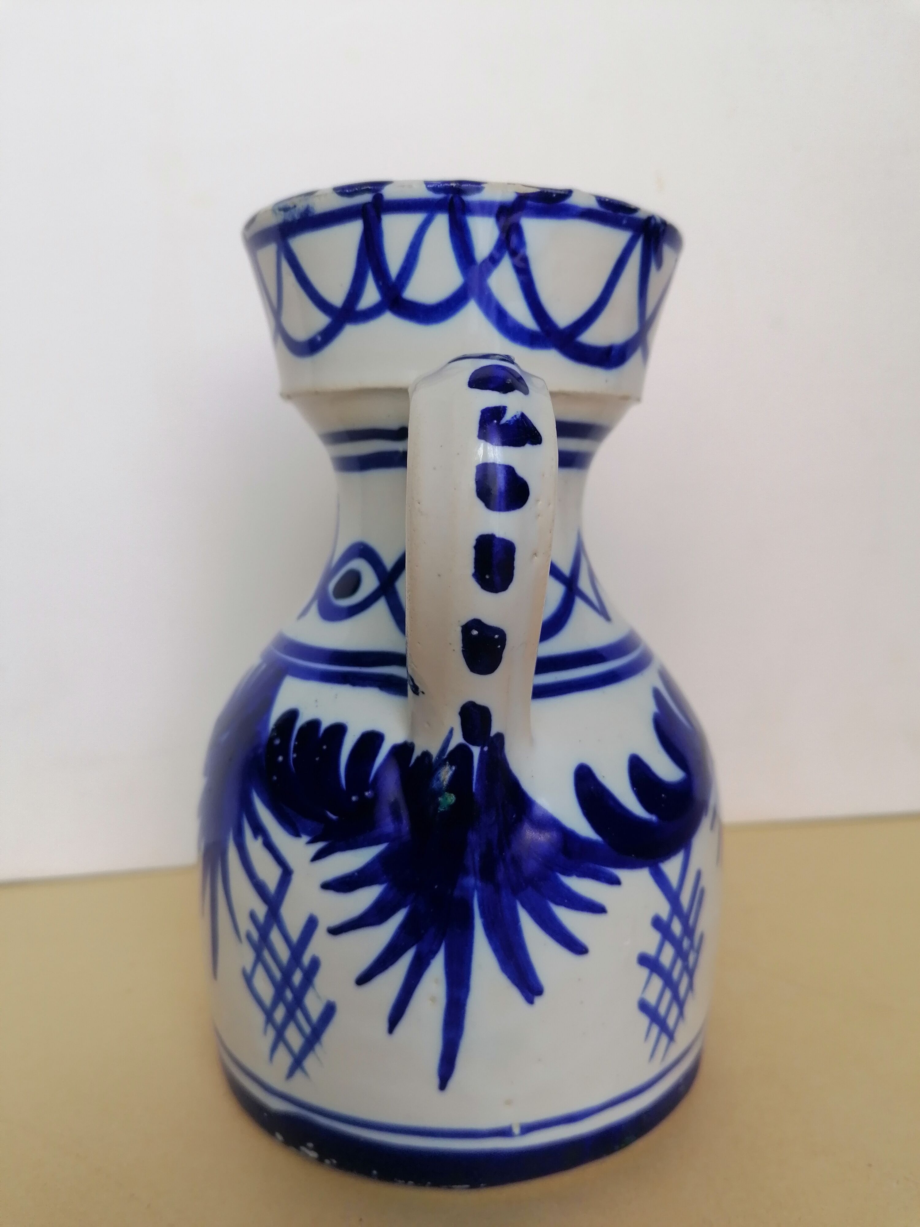 Pitcher glazed stoneware blue and white