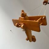 Vintage pine airplane pendant light