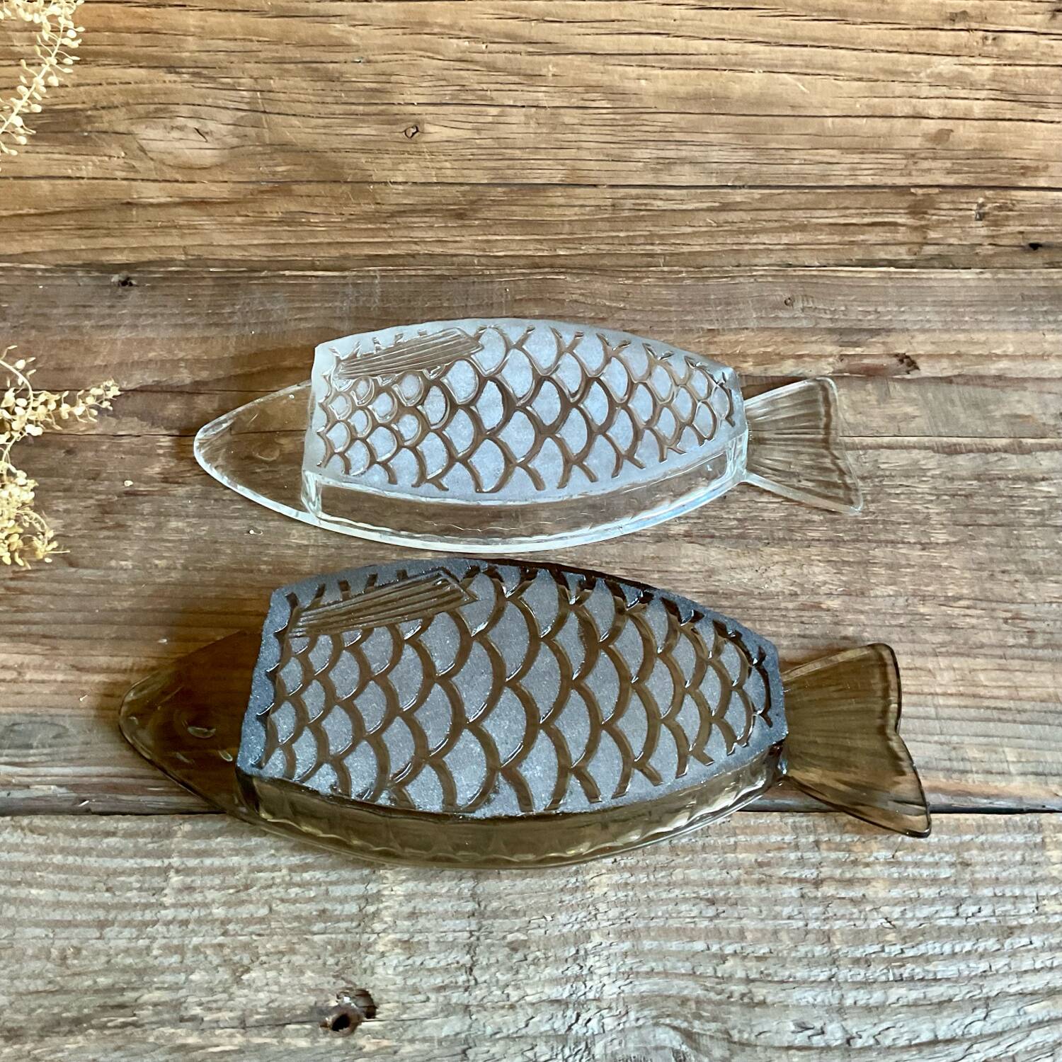 Duo of vintage glass fish bowls