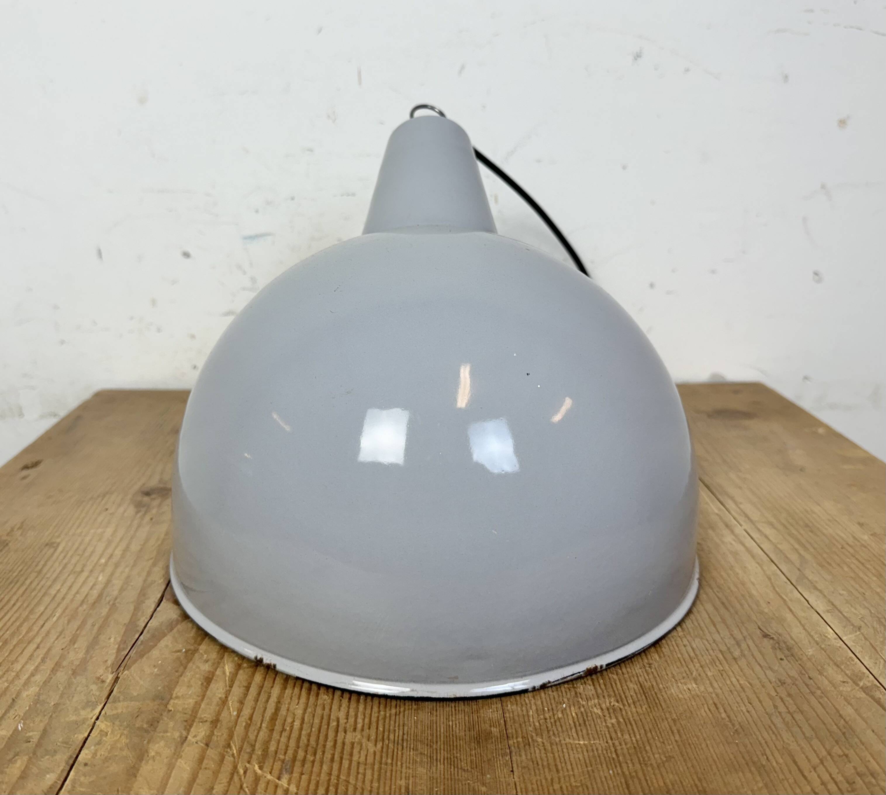 Industrial Grey Enamel Factory Pendant Lamp, 1960s