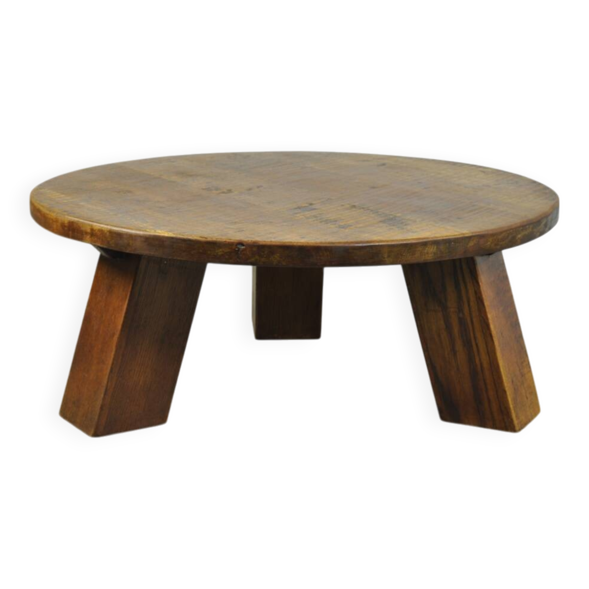 BRUTALIST / massive oak round coffee table / 1970s