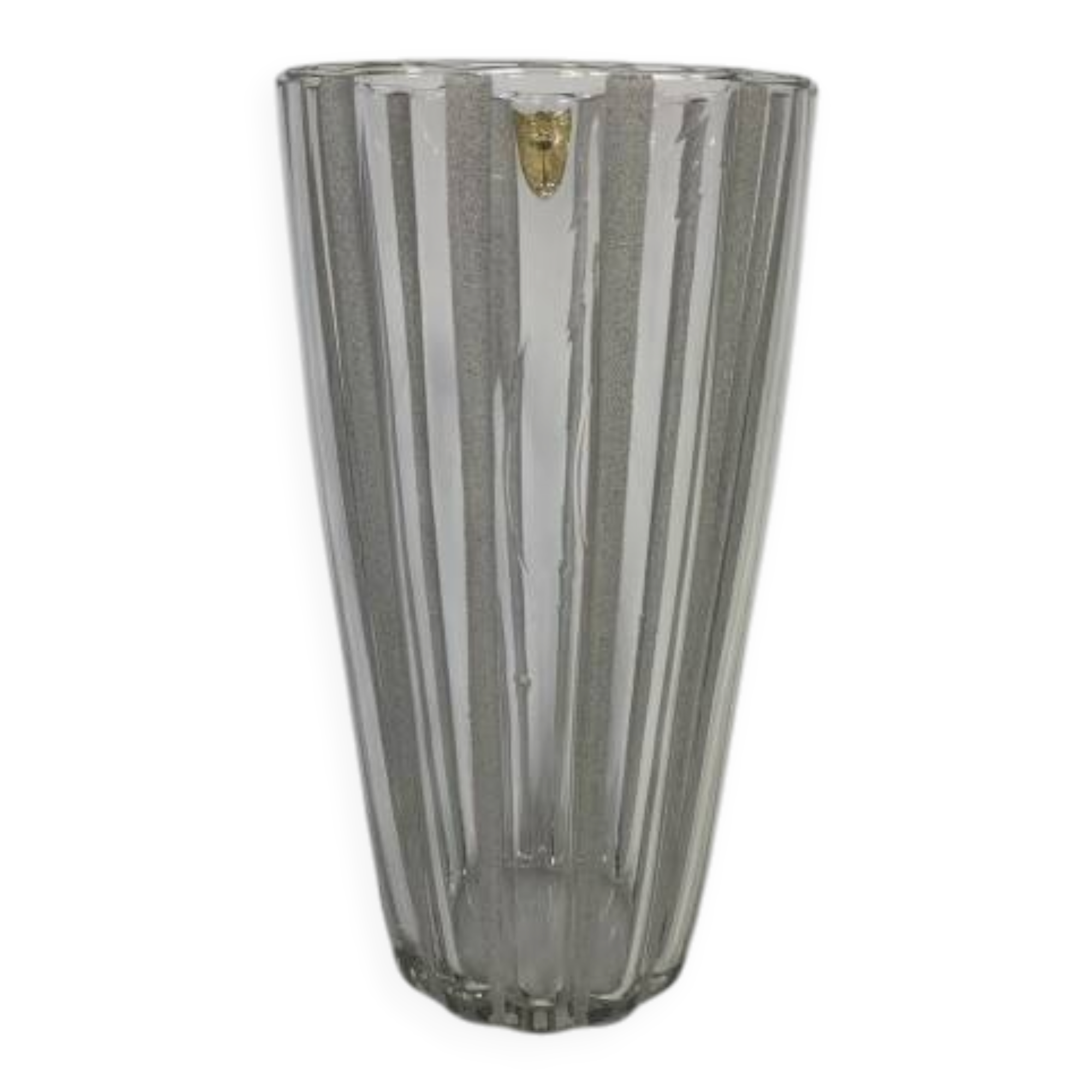 Vase with 12 vertical ribs in frosted glass, Verrerie de Fains, 1950s