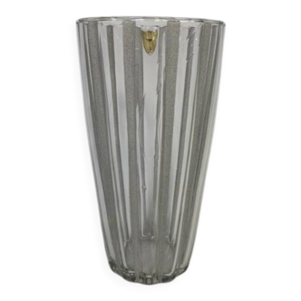 Vase with 12 vertical ribs in frosted glass, Verrerie de Fains, 1950s