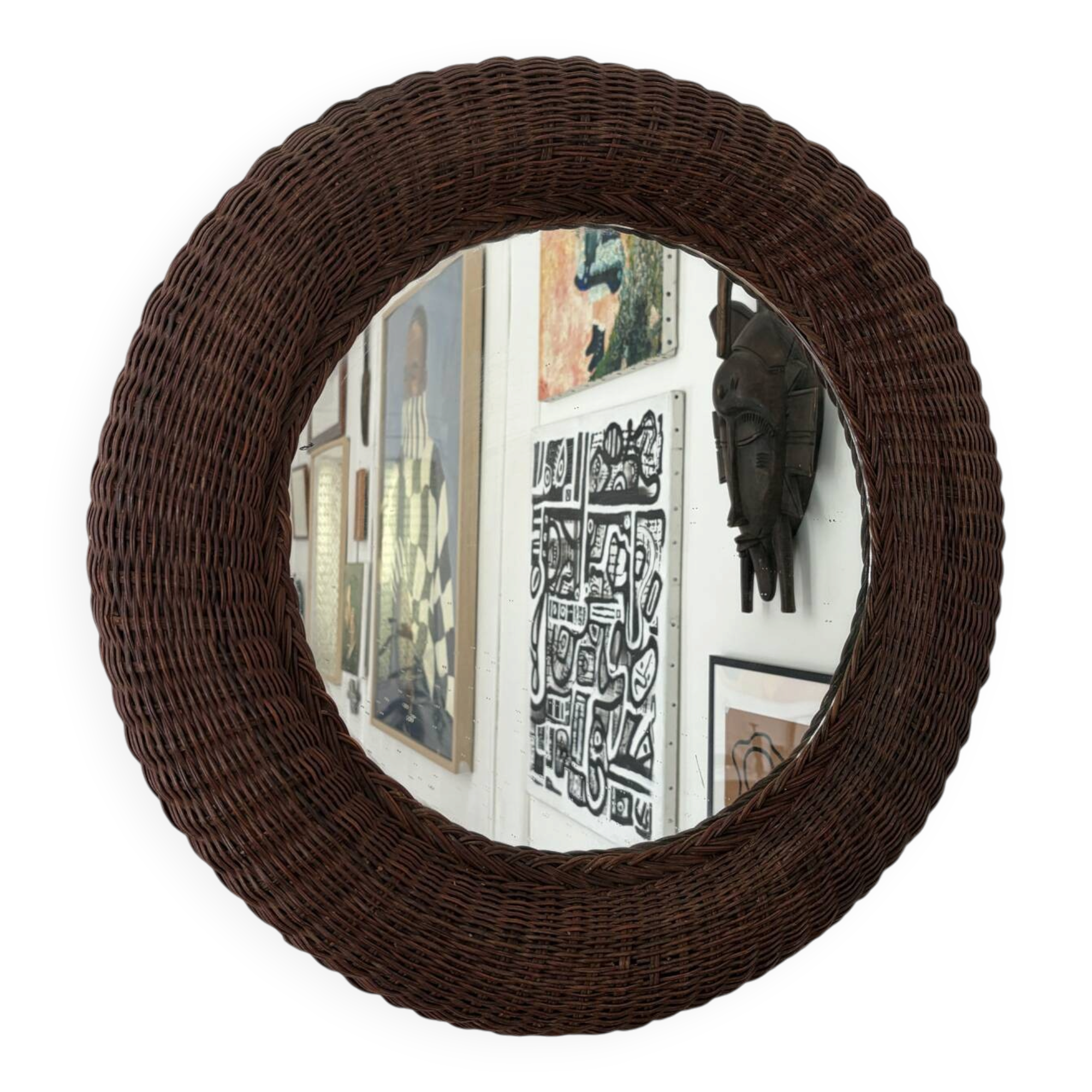 Mid-century wicker and rattan mirror