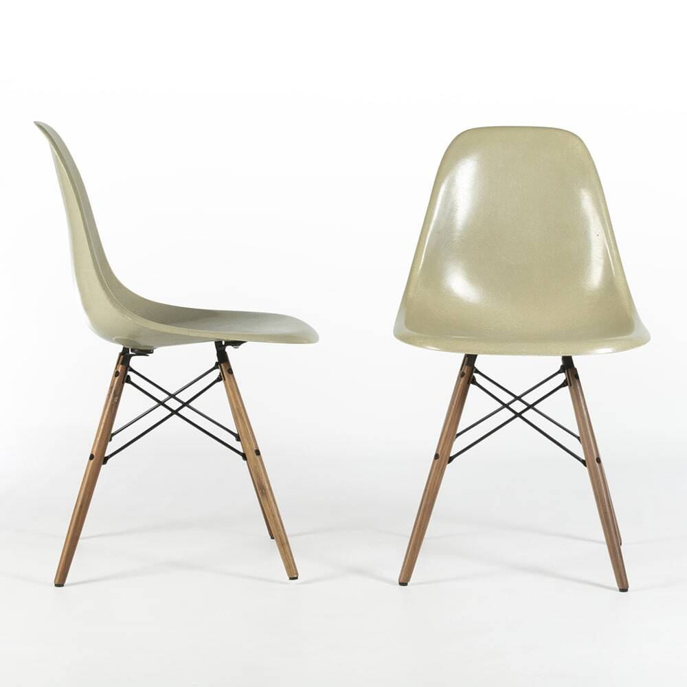 Grey Yellow Pair (2) Vitra Vintage Original Eames DSW Side Shell Chairs