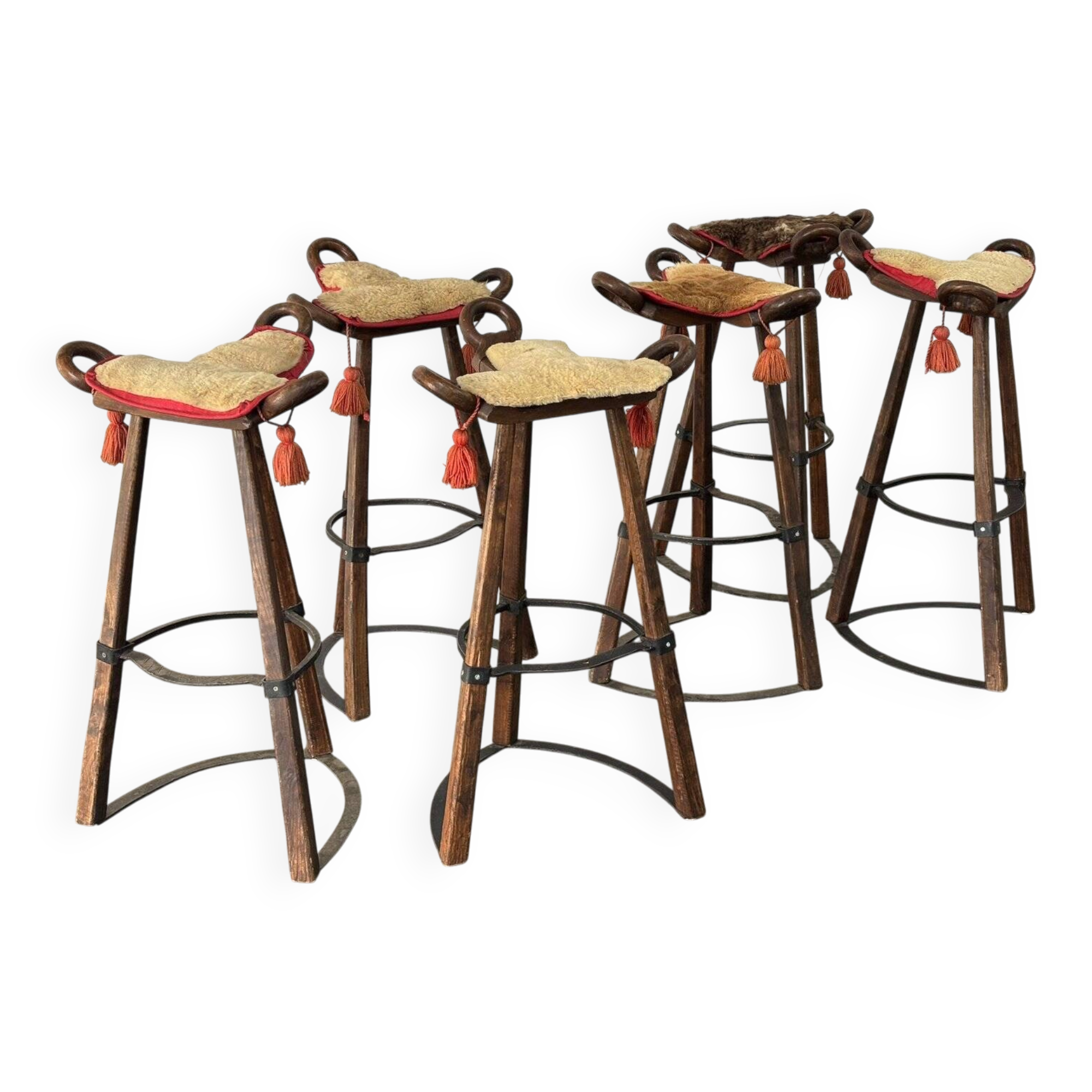 Tabourets Brutalistes vintage de Marbella attribués à Sergio Rodrigues, années 1970, ensemble de 6.