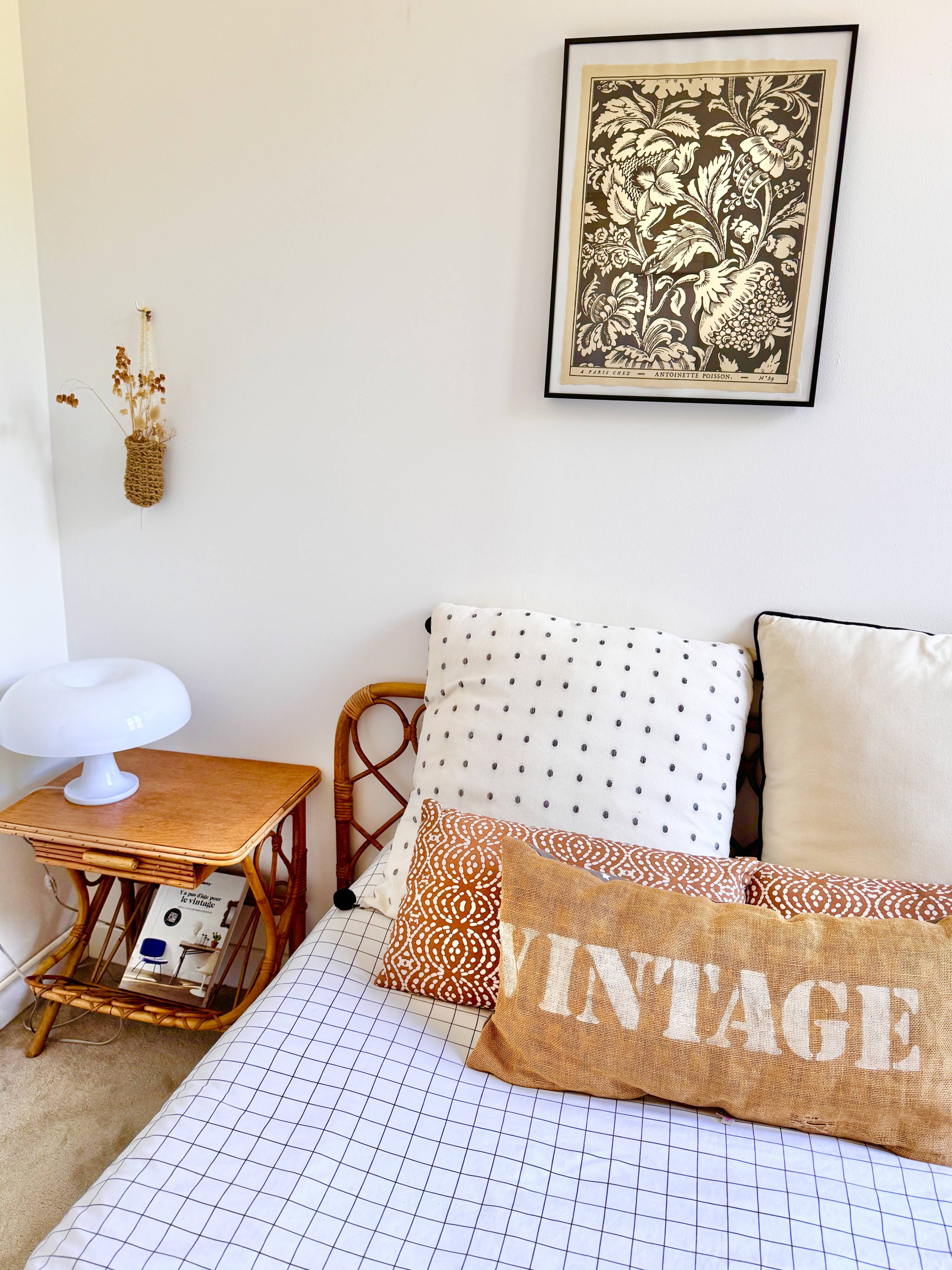 vintage rattan bedside table