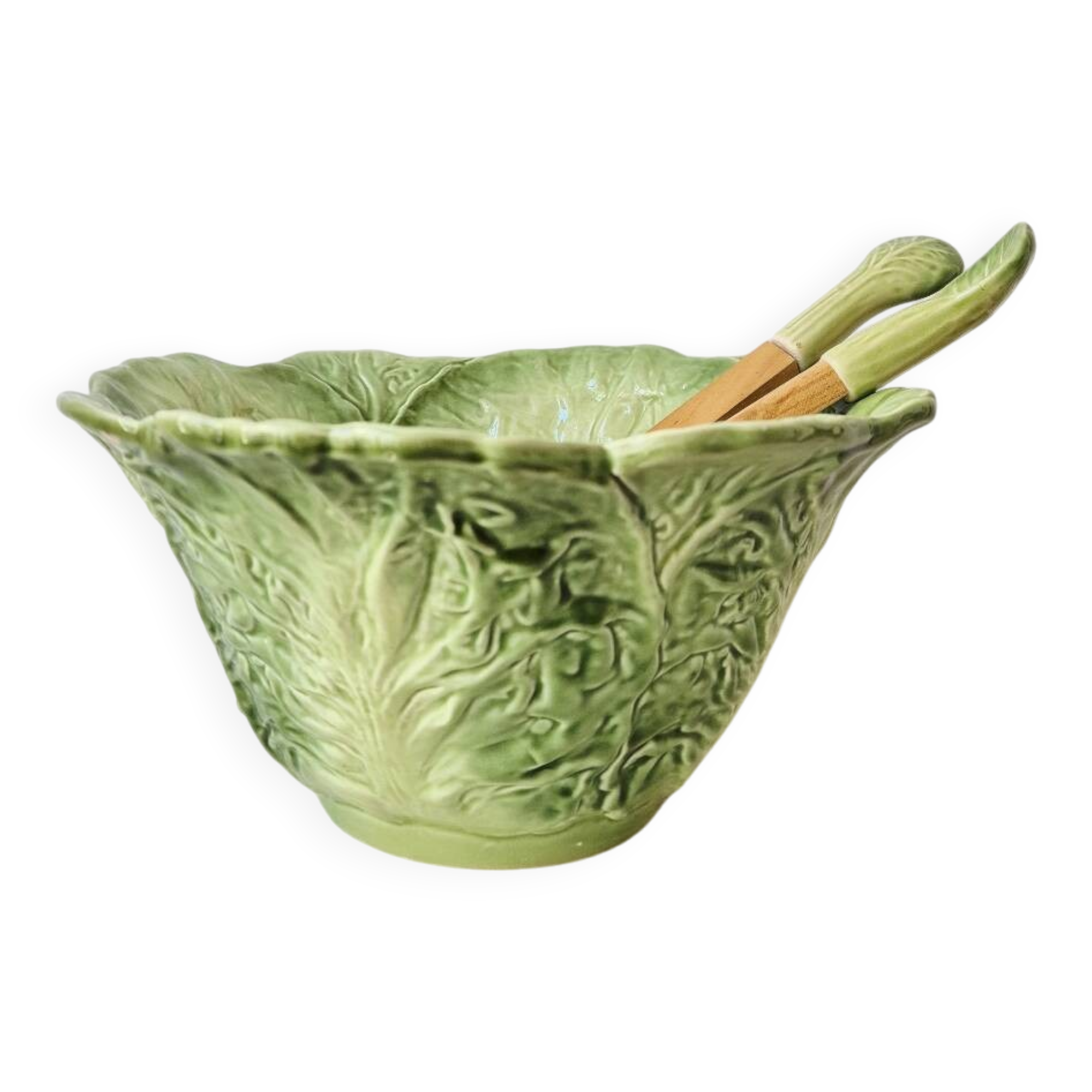 Large salad bowl in earthenware "Cabbage" 1970s - Vintage