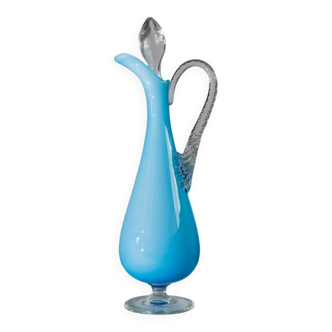 Light Blue Murano Glass Carafe – Vintage 1970s Italian Amphora Vase with Teardrop Stopper