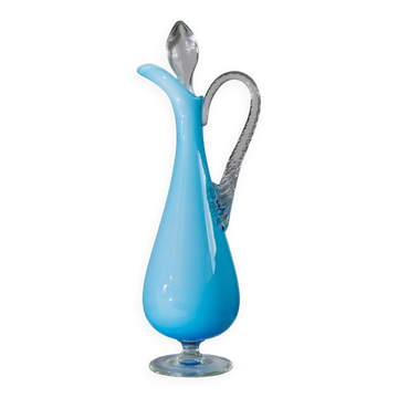 Light Blue Murano Glass Carafe – Vintage 1970s Italian Amphora Vase with Teardrop Stopper