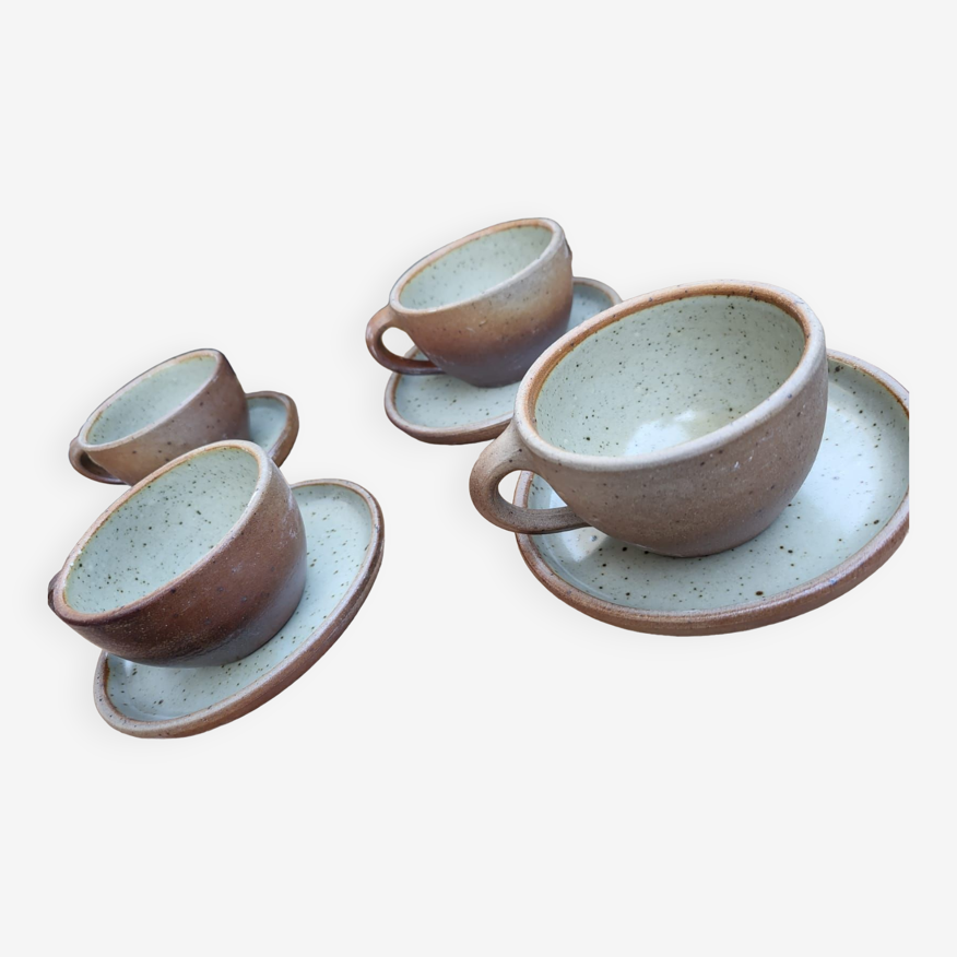 Lot de 4 tasses et sous-tasses en Grès - vintage | Selency